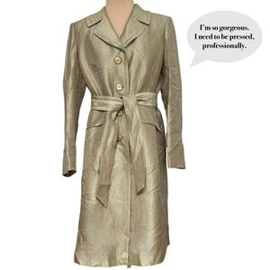coat trench KASPER 6P gold metallic vintage pockets classic day night unique